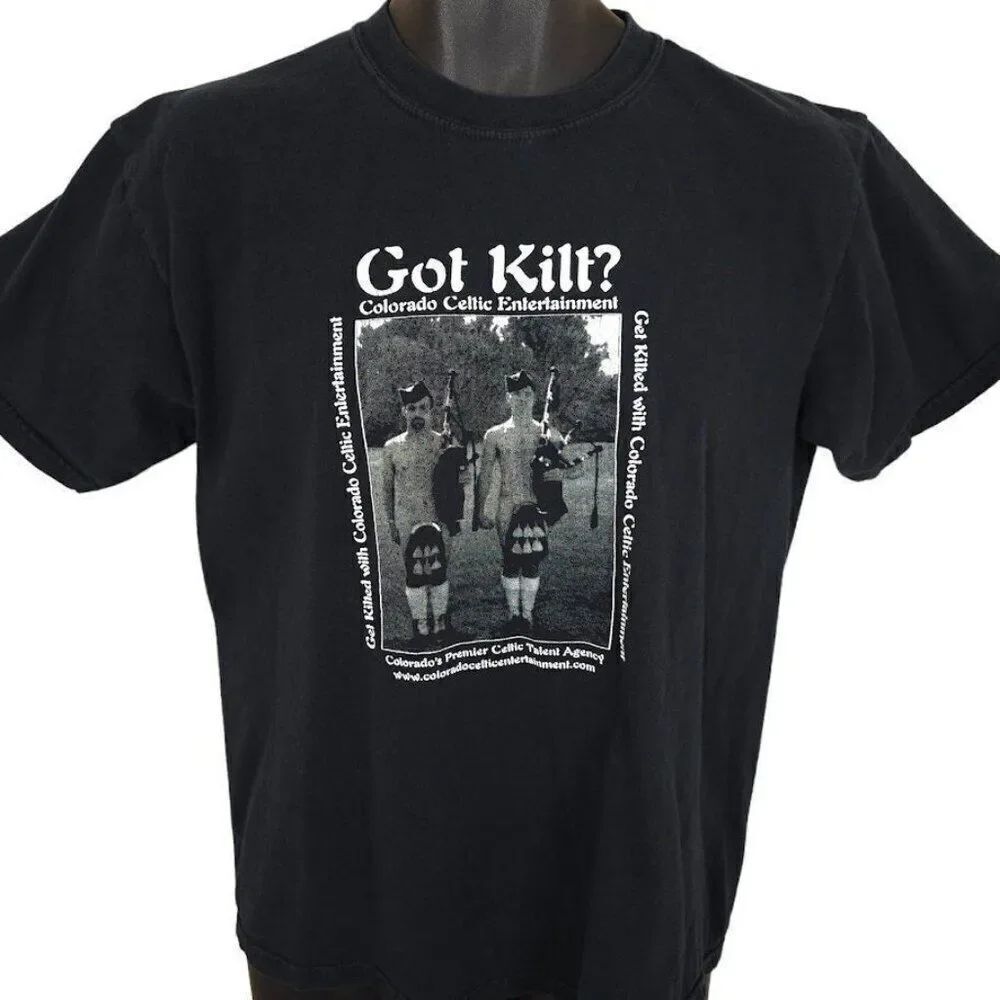 Vintage Colorado Celtic T Shirt Mens Size Medium Black Y2K Got Kilt Bagpipes